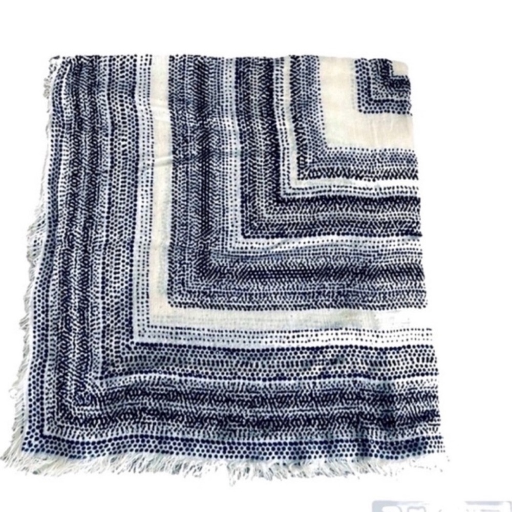 Mixed Design Scarf Square Wrap Mini Sequins & Fringe Blue Black Off White